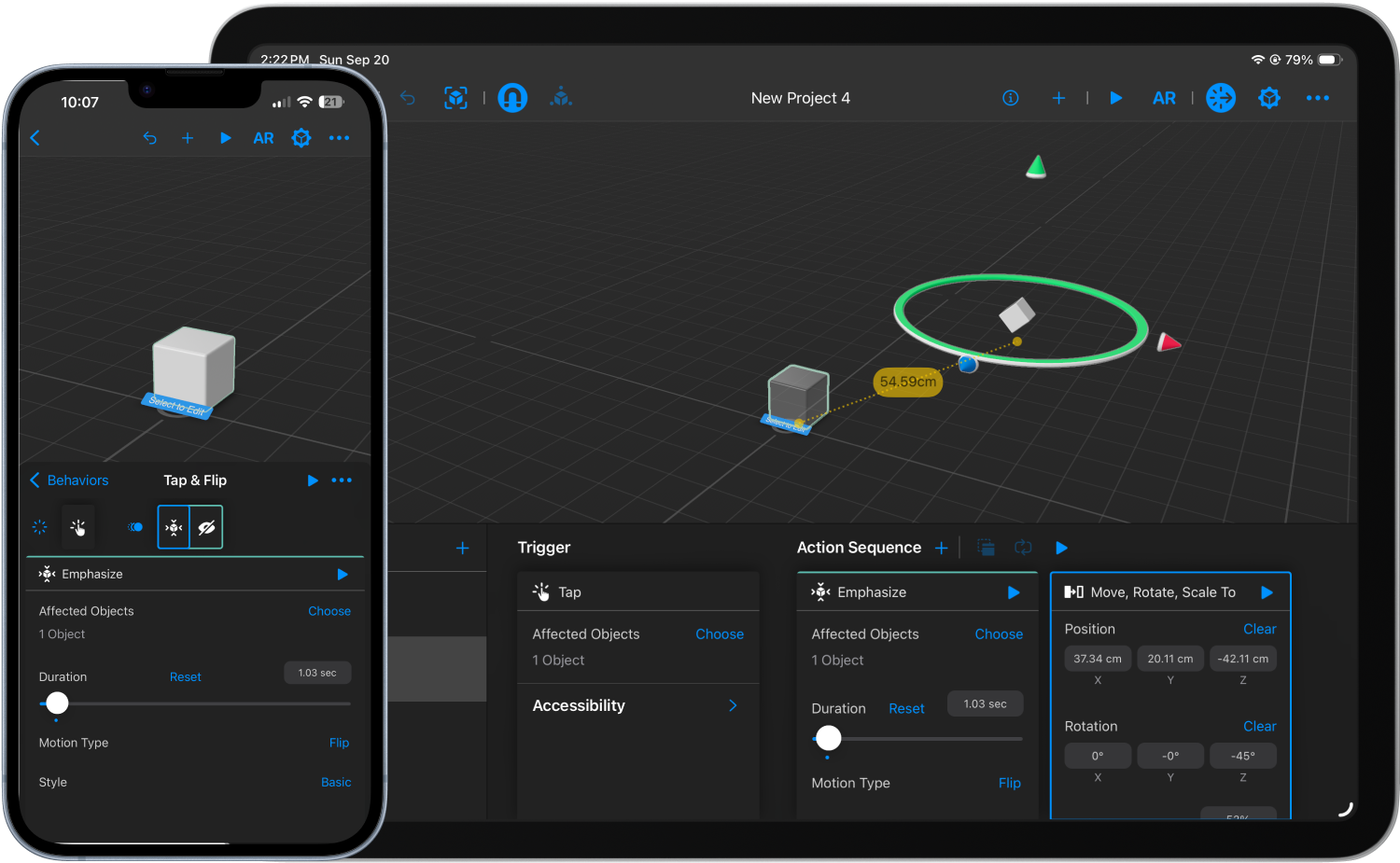 Reality Composer authoring view on iPad and iPhone